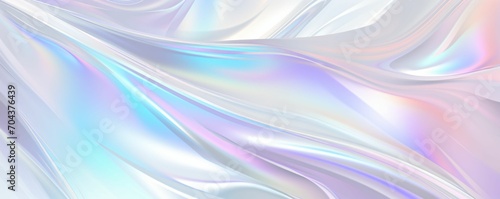Colorful holographic abstract background with swirls and folds, pastel colors, smooth and shiny, flowing fabrics, light blue and pink. Festive banner for holiday or event