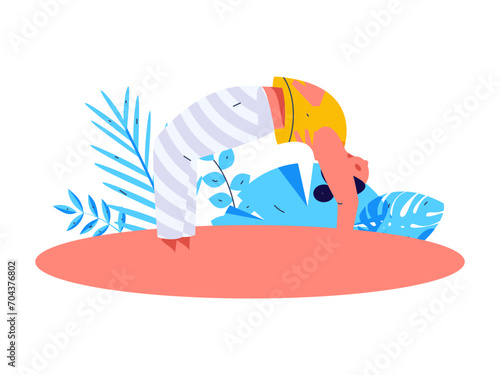 Practicing yoga, physical and mental health, flat vector character concept, operation hand drawn illustration
