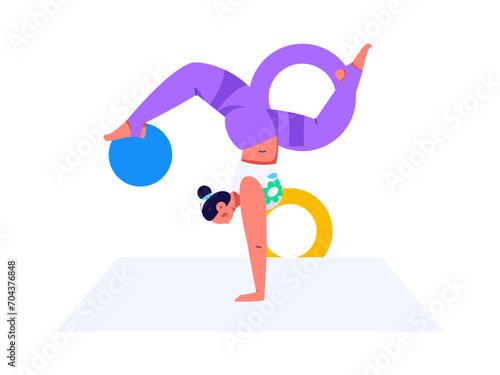 Practicing yoga, physical and mental health, flat vector character concept, operation hand drawn illustration
