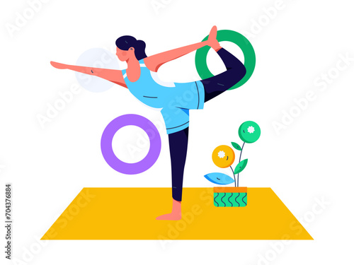 Practicing yoga, physical and mental health, flat vector character concept, operation hand drawn illustration

