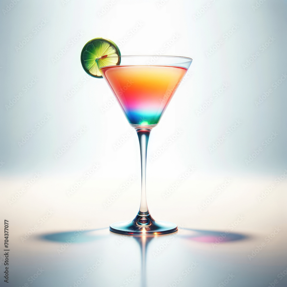 a colorful cocktail, set against a pure white background