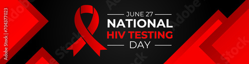 World AIDS Day, Hiv Testing day, June 27. Red Ribbon to raise awareness of the AIDS epidemic. Vector template for banner, cover, brochure, flyer, Ads, backdrop, greeting card, of HIV testing day. photo