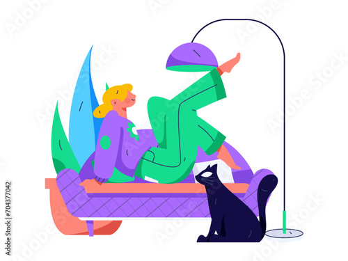 Practicing yoga, physical and mental health, flat vector character concept, operation hand drawn illustration
