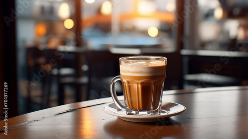 coffee drink in cafeteria with bokeh background