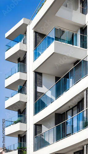 Apartment building with modern glass balconies in city