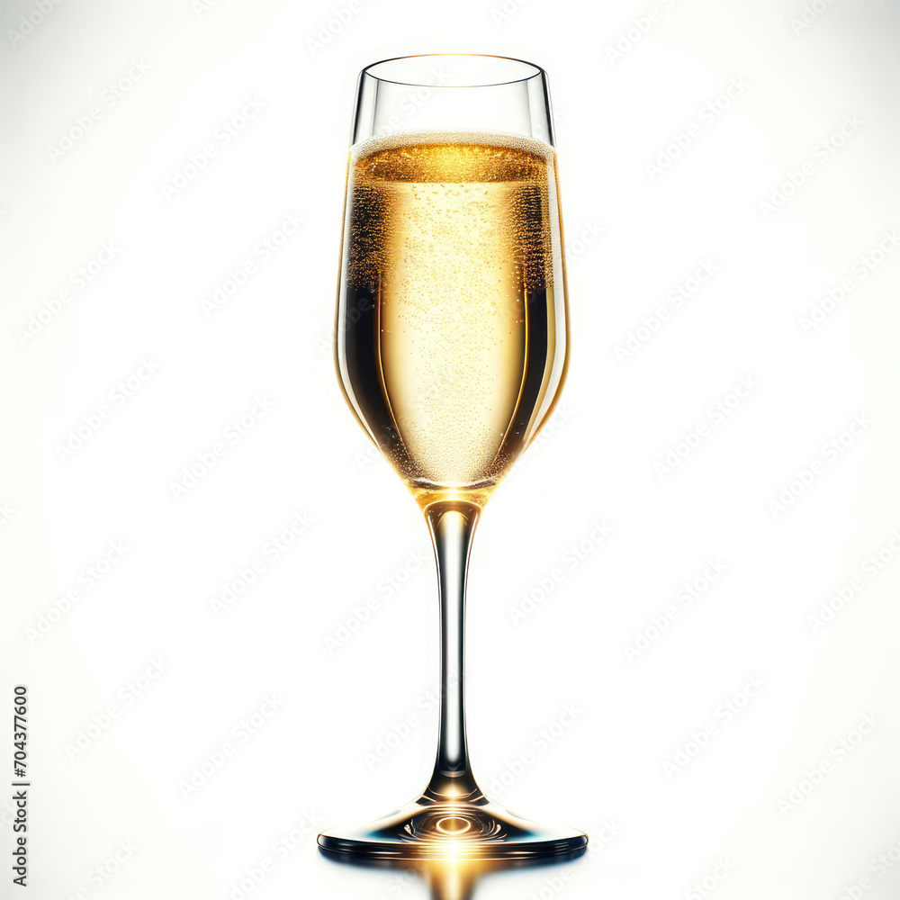 a champagne glass filled with effervescent champagne on a stark white a champagne glass filled with effervescent champagne on a stark white
