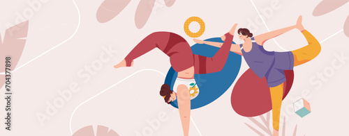 Practicing yoga, physical and mental health, flat vector character concept, operation hand drawn illustration
