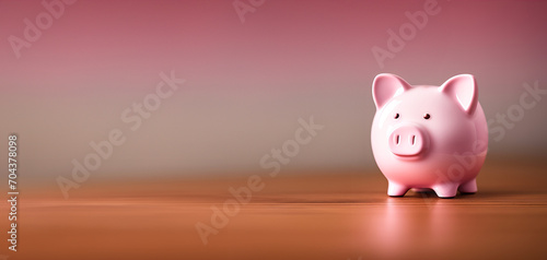 Finance and savings concept. Piggy bank on the table banner with copy space