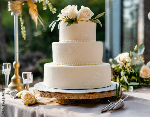 Blank white cream wedding cake without decoration