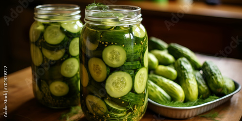 fermenting and preserving cucumber with traditional method in jars brine