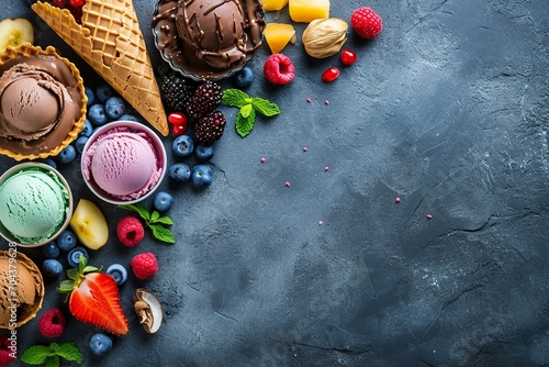 Classic Italian Gelato Assortment on Rustic Stone Surface