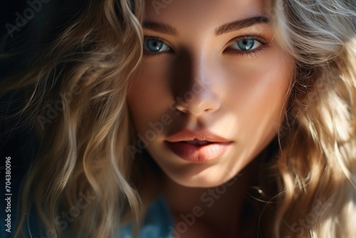 portrait of a beautiful blonde woman with blue eyes