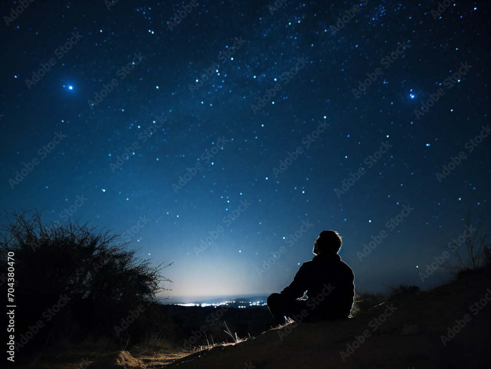 Amateur astronomers revel under vast cosmos; tranquil clear night sky invites celestial discovery, version 52. Amateur astronomers revel under vast cosmos; tranquil clear night sky invites celestial discovery, version 52.