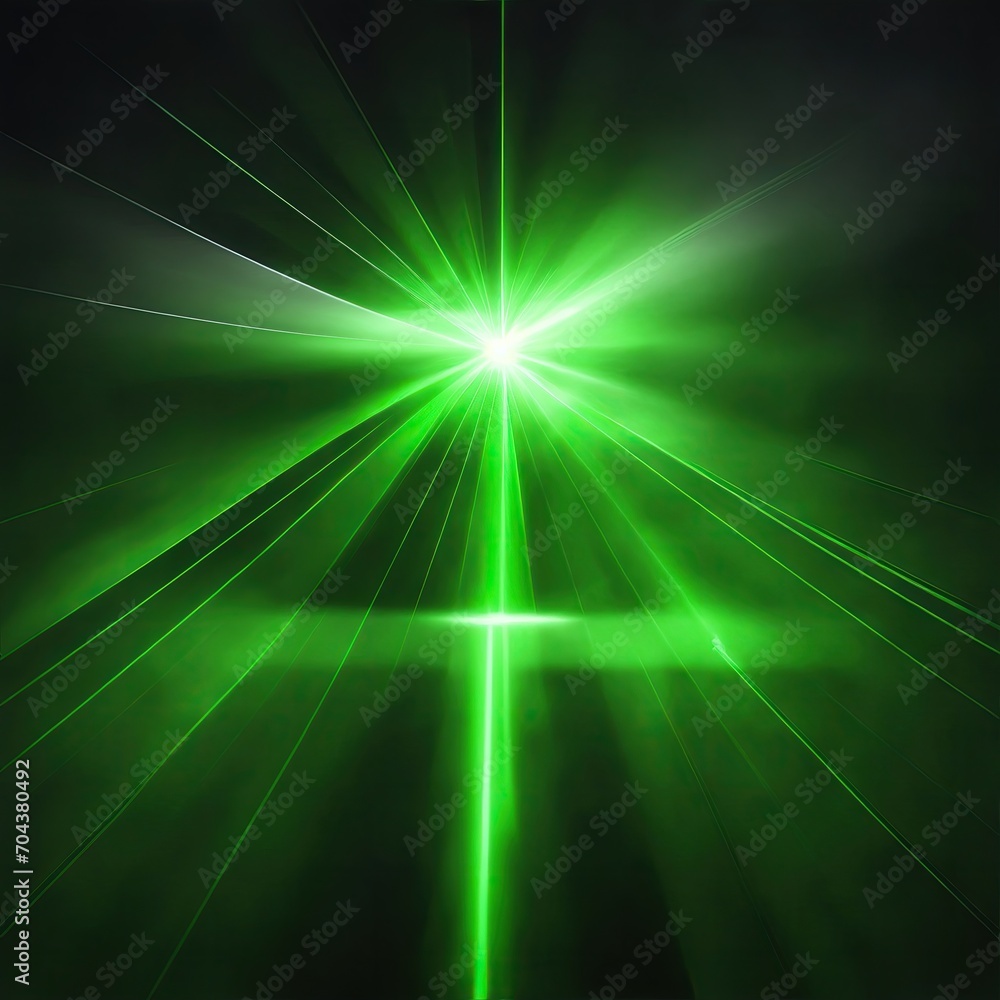 Green light rays with geometric shapes background