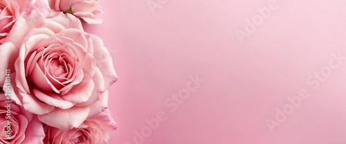 Light Pink Gradient Background  Website Banner  Top View  Pink Rose for Valentine s Day  Copy Space