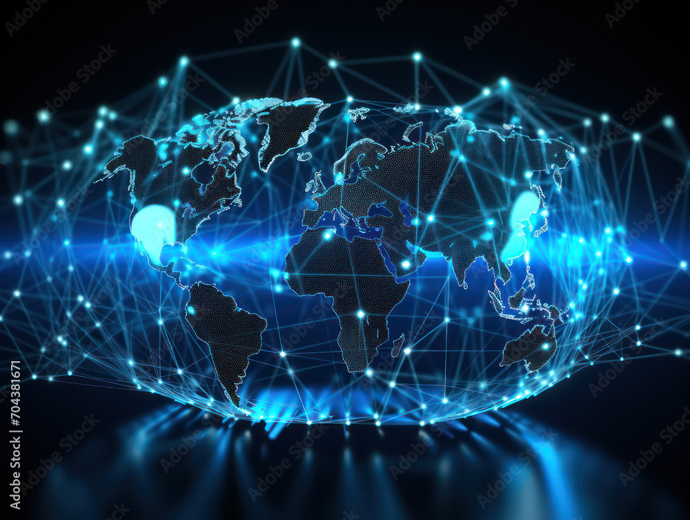 World hologram illustration in blue light as background World hologram illustration in blue light as background