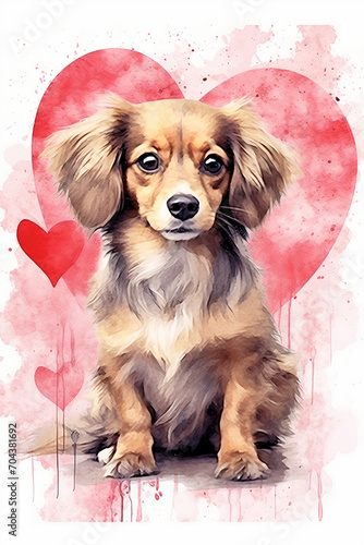 Watercolor Cute Valentine Dog