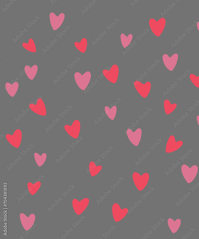Beautiful gray background with romantic red and pink hearts.