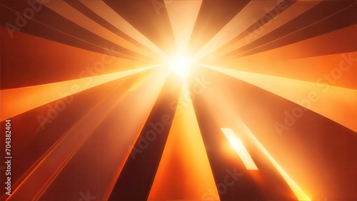 Orange light rays with geometric shapes background