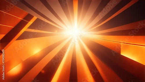 Orange light rays with geometric shapes background