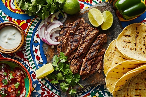 Mexican Fiesta Carne Asada Tacos Ingredients on Tile

