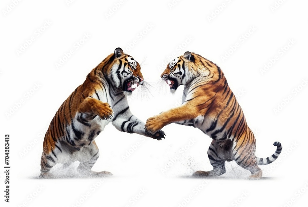 Obraz premium tiger fight with tiger isolated on white background. generative ai