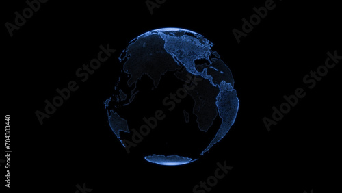 World globe from particles. HUD. Digital planet Earth. Abstract world map