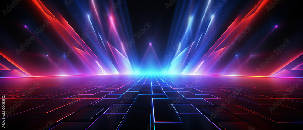 Vibrant neon lights illuminate a scene with electric blues and pinks, adding a lively, dynamic atmosphere. Vibrant neon lights illuminate a scene with electric blues and pinks, adding a lively, dynamic atmosphere.