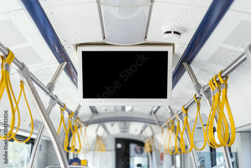 Modern empty tv screen inside bus, train, or tram