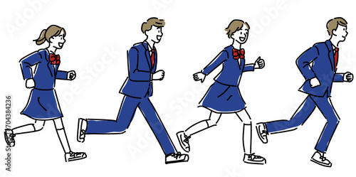 笑顔で目標に向かって走る男女学生