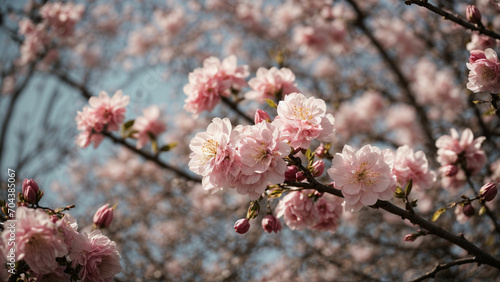 a photo that captures the subtle signs of spring, such as buds on trees, emerging leaves, or a gentle breeze rustling through blossoming branches