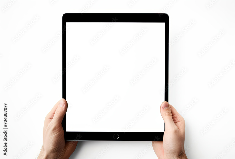 Person Holding Tablet With White Screen Person Holding Tablet With White Screen