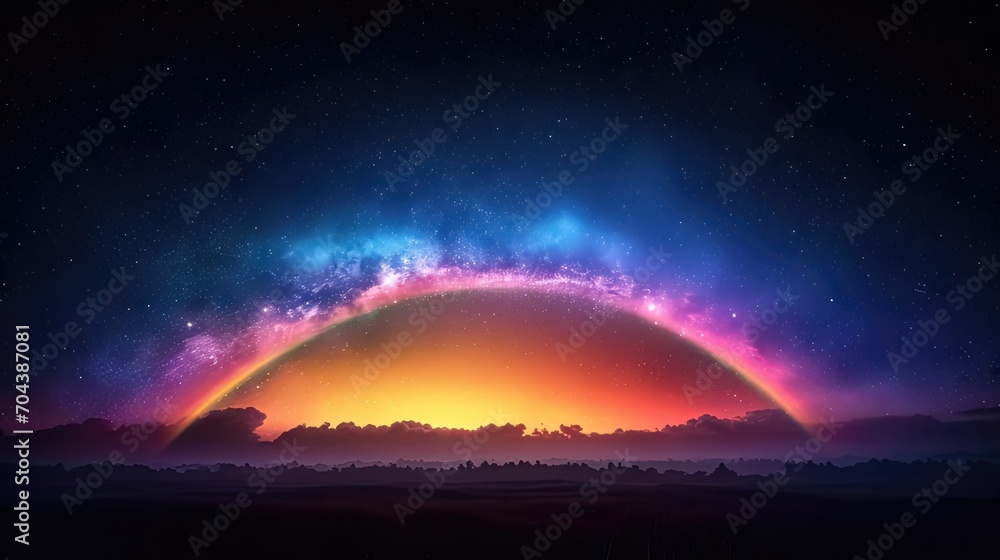 Vibrant Rainbow Illuminates the Night Sky. A Mesmerizing Spectacle
