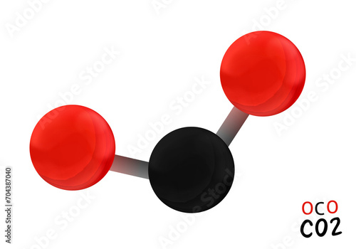 3D arrangement of carbon dioxide or CO2 molecule 