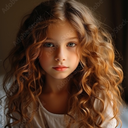 With a face of thoughtful beauty, the curly-haired girl's portrait conveyed a sense of worry and hesitation, her eyes reflecting doubt