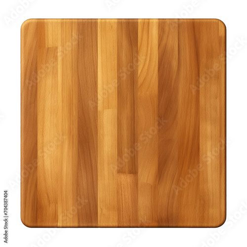 empty wooden square shaped chopping board, top view, flat lay, isolated on a transparent background