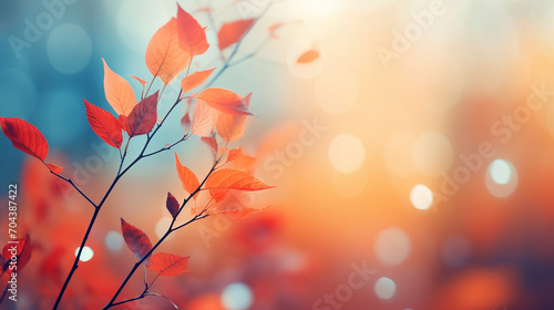 abstract autumn with red leaves on blurred background