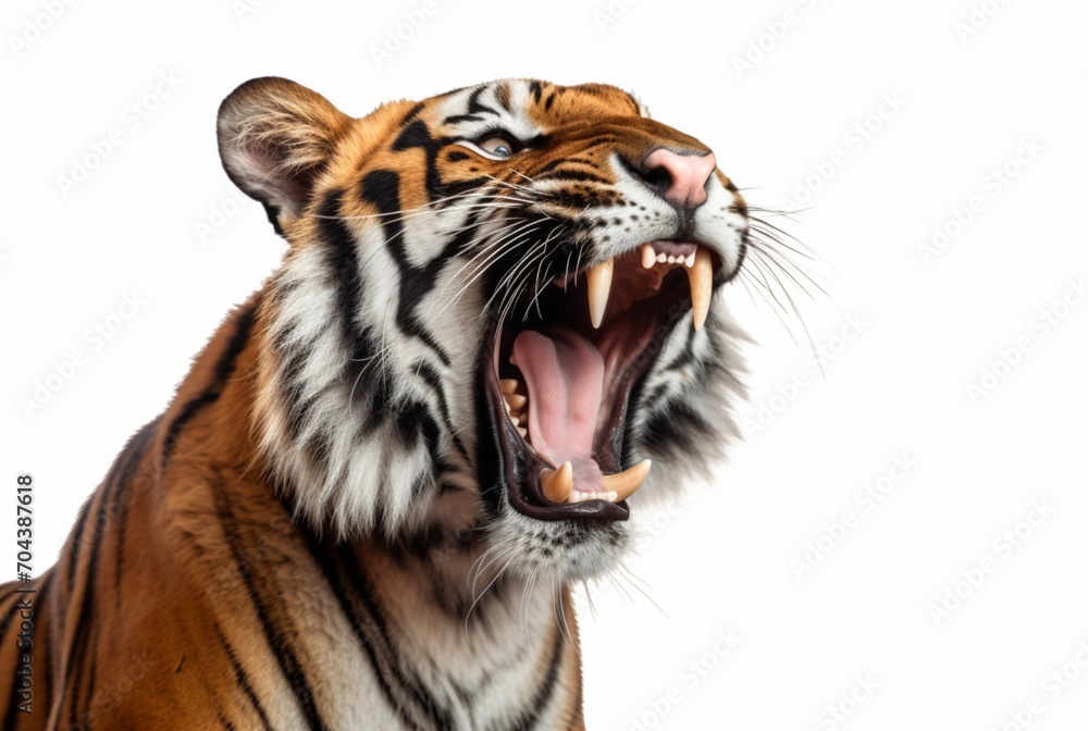 roaring tiger isolated on white background. generative ai
