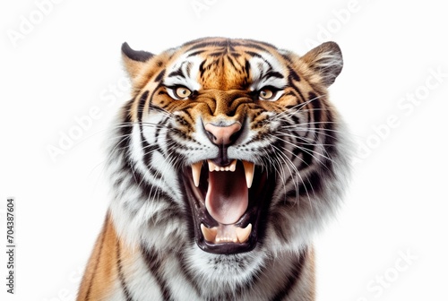 roaring tiger isolated on white background. generative ai