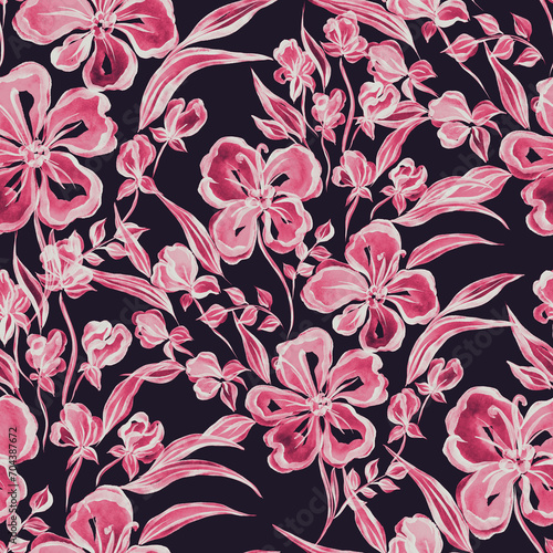 Watercolor seamless pattern with spring floral bouquets. Vintage botanical illustration. Elegant decoration for any kind of a design. Fashion print with colorful abstract flowers. Watercolor texture.	