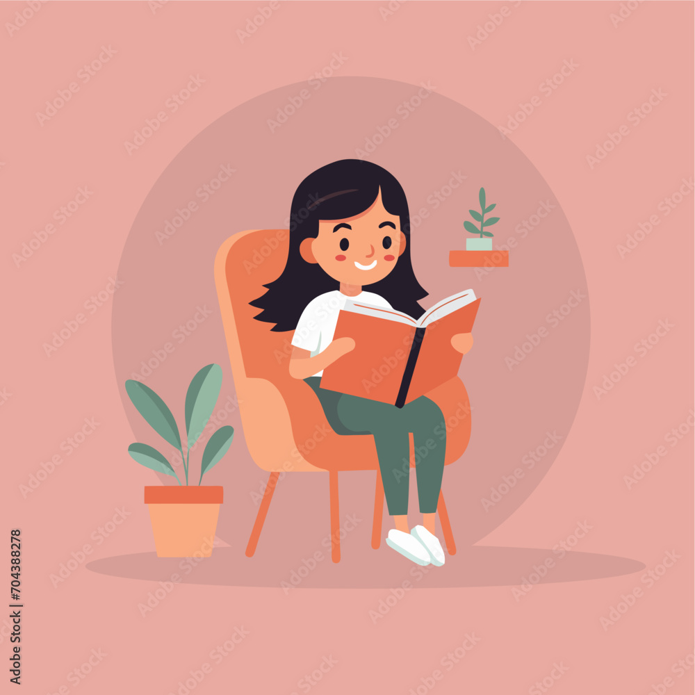 girl reading a book flat vector illustration girl reading a book flat vector illustration