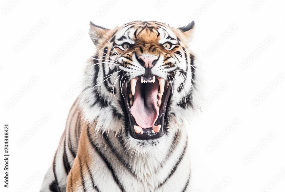 roaring tiger isolated on white background. generative ai roaring tiger isolated on white background. generative ai