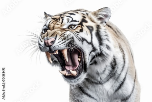 roaring tiger isolated on white background. generative ai
