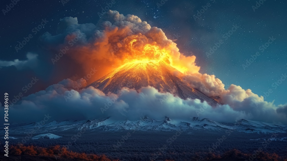 Volcanic Erosion Unveiled in the Night Sky. A Captivating Natural Display