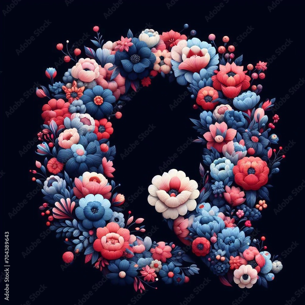 Flowers letter Q. AI generated illustration Flowers letter Q. AI generated illustration
