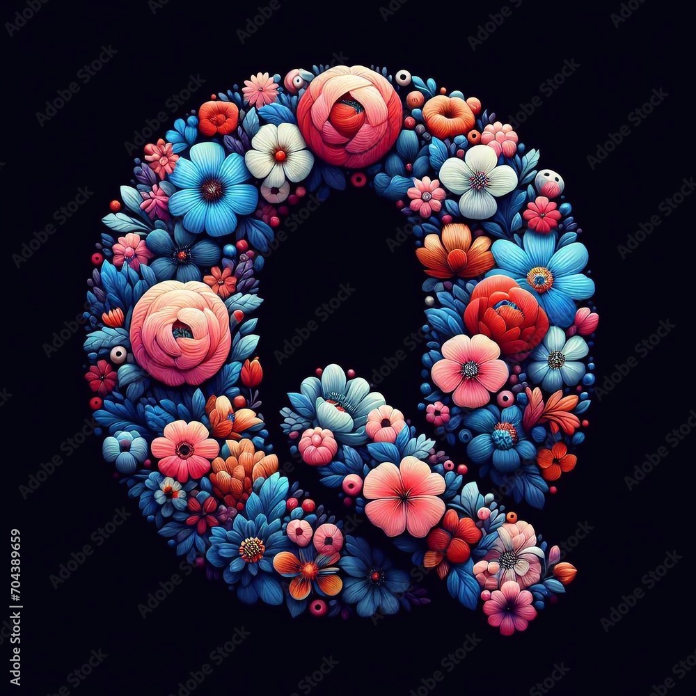 Flowers letter Q. AI generated illustration Flowers letter Q. AI generated illustration