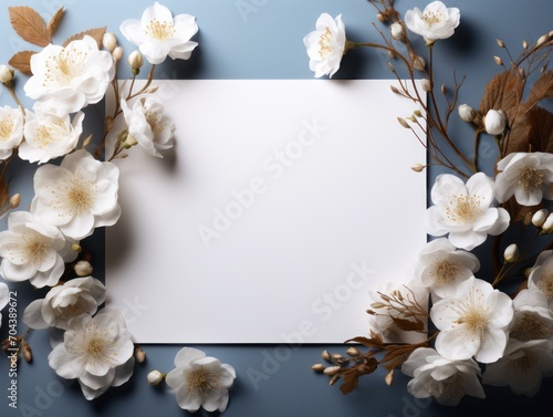 White blank greeting card on the background with flowers, love letter