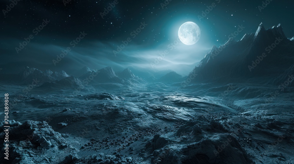 futuristic fantasy night landscape with abstract landscape moonlight shine dark natural scene