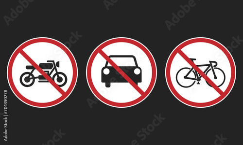 Free Download Bundle label design street sign of bike, bicycle, motorcycle, car do not enter, set of vehible prohibition access round sign - GFXLoad