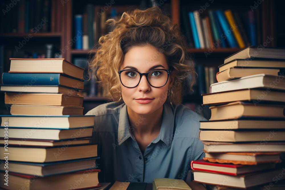 Female Librarian with a Stack of Books Female Librarian with a Stack of Books